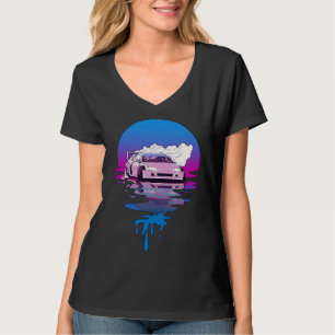 Vintage Retro Zonsondergang Drijvende Auto T-shirt