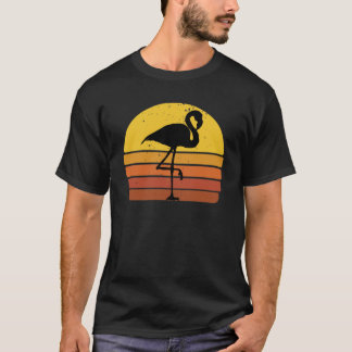 Vintage Retro Zonsondergang Flamingo Zomer Strand T-shirt