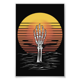 Vintage Retro Zonsondergang Halloween Zombie Hand Foto Afdruk