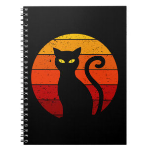Vintage Retro Zonsondergang Halloween Zwarte Kat I Notitieboek