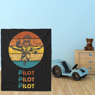 Vintage Retro Zonsondergang & Piloot Vliegend, Luc Fleece Deken