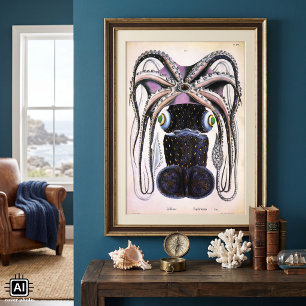 Vintage Reuzenoctopus of Inktvis, Zeedier Dier Poster