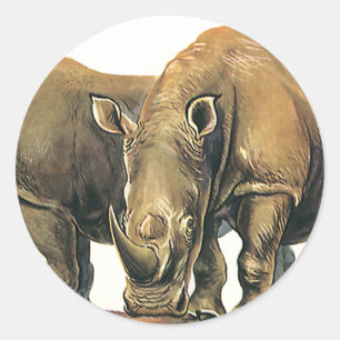 Vintage Rhinos of Rhinoceros, wilde Oerwouden Ronde Sticker