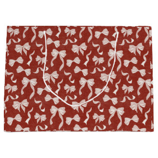 Vintage Ribbon & Bows Watercolor Linen (Cream Red) Groot Cadeauzakje