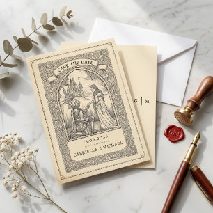 Vintage Ridder Middeleeuwse Schets Bewaar De Datum Save The Date