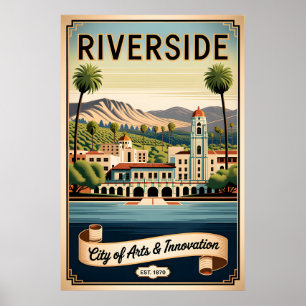 Vintage Riverside Californië Stad van Kunst Retro Poster