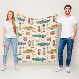 Vintage Road Trip Patroon (1) Fleece Deken