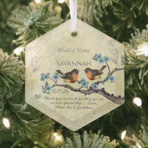 Vintage Robins Bruidsmeisje Ornamente Glas Ornament
