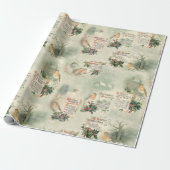 Vintage Robins en kerstgroeten Cadeaupapier (Uitgerold)