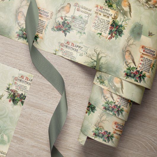 Vintage Robins en kerstgroeten Cadeaupapier