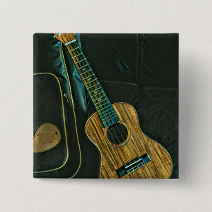 vintage rock guitar player artwork vierkante button 5,1 cm