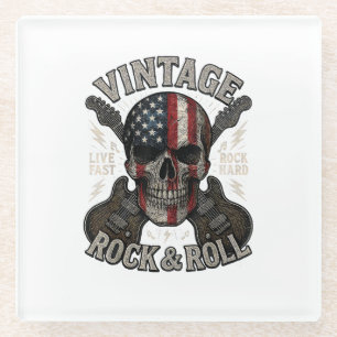 Vintage Rock Schedel Amerikaanse Vlag Gitaar Retro Glazen Onderzetter