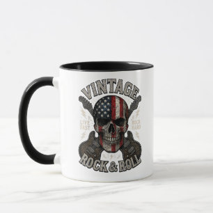 Vintage Rock Schedel Amerikaanse Vlag Gitaar Retro Mok
