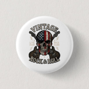 Vintage Rock Schedel Amerikaanse Vlag Gitaar Retro Ronde Button 3,2 Cm