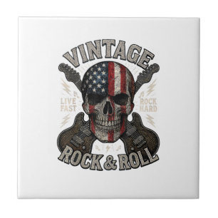 Vintage Rock Schedel Amerikaanse Vlag Gitaar Retro Tegeltje