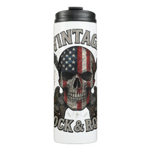 Vintage Rock Schedel Amerikaanse Vlag Gitaar Retro Thermosbeker