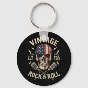 Vintage Rock Schedel Amerikaanse Vlag Lint Microfo Sleutelhanger