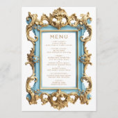 Vintage Rococo Frame Blue Gold Wedding Menu (Devant)