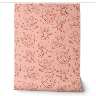 Vintage Rode Cherubijn en Cupido Hemel Toile Behang