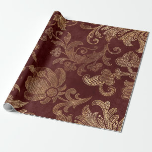 Vintage rode en gouden namaak bloemendecoratie ker cadeaupapier