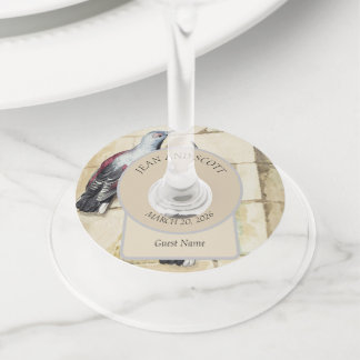 Vintage Rode en Grijze Vogel Aquarel Kunst Wijnglaslabel