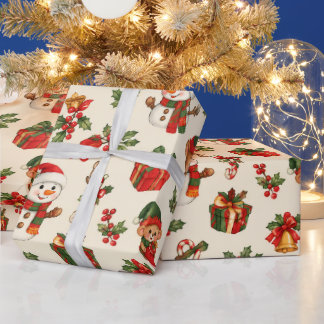 Vintage rode en groene Kerstman rendieren Cadeaupapier