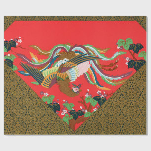 Vintage Rode Japanse Feniks Vogel Kunst G.A. Audsl Cadeaupapier