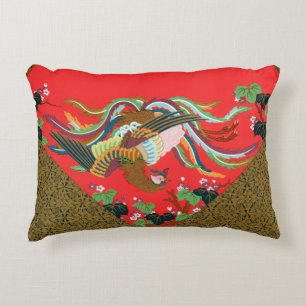 Vintage Rode Japanse Phoenix Vogel Kunst G.A. Auds Accent Kussen