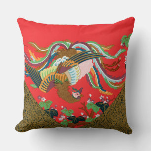 Vintage Rode Japanse Phoenix Vogel Kunst G.A. Auds Kussen