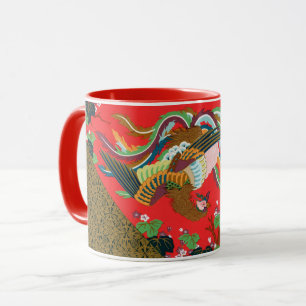 Vintage Rode Japanse Phoenix Vogel Kunst G.A. Auds Mok