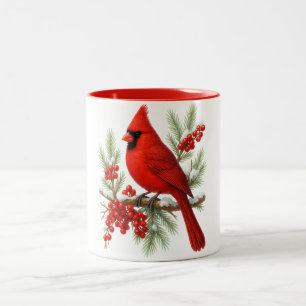 Vintage Rode Kardinaalvogel Klassieke Wintervoge Tweekleurige Koffiemok