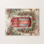 Vintage rode kerstdeur legpuzzel (Horizontaal)