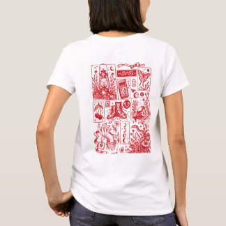 Vintage Rode Linocut Mystieke Flitsblad T-shirt