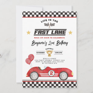Vintage rode raceauto Fast Lane jongens verjaardag Kaart