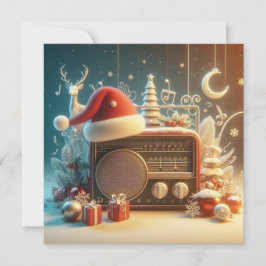 vintage rode radio Plat Kerstkaart