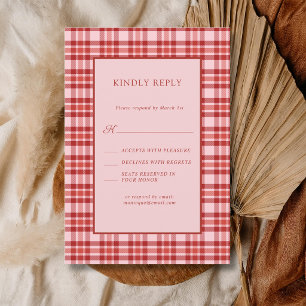 Vintage Rode Roze Geruite Landelijke Gingham Bruil RSVP Kaartje