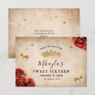 Vintage Rode Roze Goud Perkament Elegant Save The Date