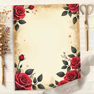 Vintage Rode Rozen Bloemenschrootpapier