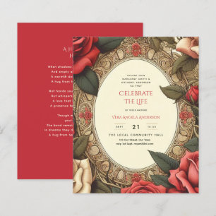 Vintage Rode Rozen Viering Leven Herdenking Gedich