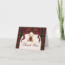 Vintage Rode Tartan Teddybeer Bedankkaart