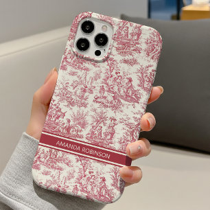 Vintage rode toile de jouy bedrukt iPhone 16 hoesje