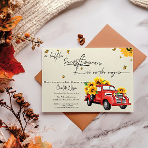 Vintage Rode Truck met Zonnebloemen Baby Shower Kaart