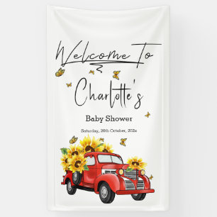 Vintage Rode Truck met Zonnebloemen Baby Shower Spandoek