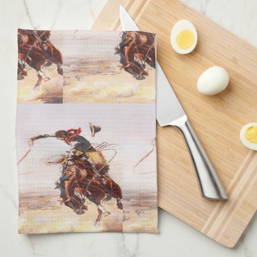 Vintage Rodeo Cowboy Bronc Rider Theedoek (Quarter Fold)