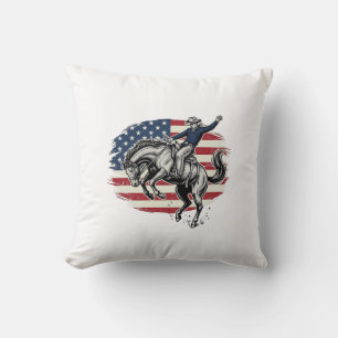 Vintage Rodeo Cowboy Patriottische Paardrijder Vec Kussen
