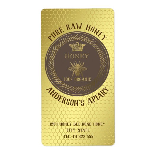 Vintage roestige gouden koningin bij honingpot imk etiket (Voorkant)