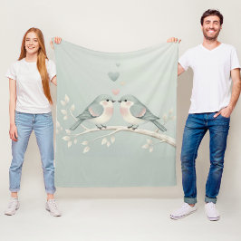 Vintage Romantic Love Birds - Pastel Valentine's D Fleece Deken