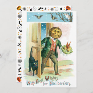 Vintage Romantic Pumpkin Head Halloween Kaart