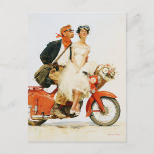 Vintage Romantiek op een Rode Scooter Briefkaart