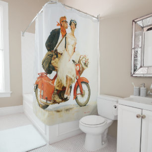 Vintage Romantiek op een Rode Scooter Douchegordijn